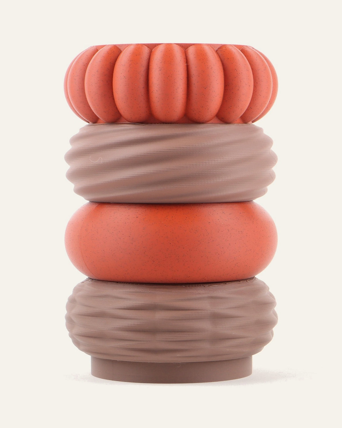 Canyon, a four-module modular vase in alternating terracotta and brown