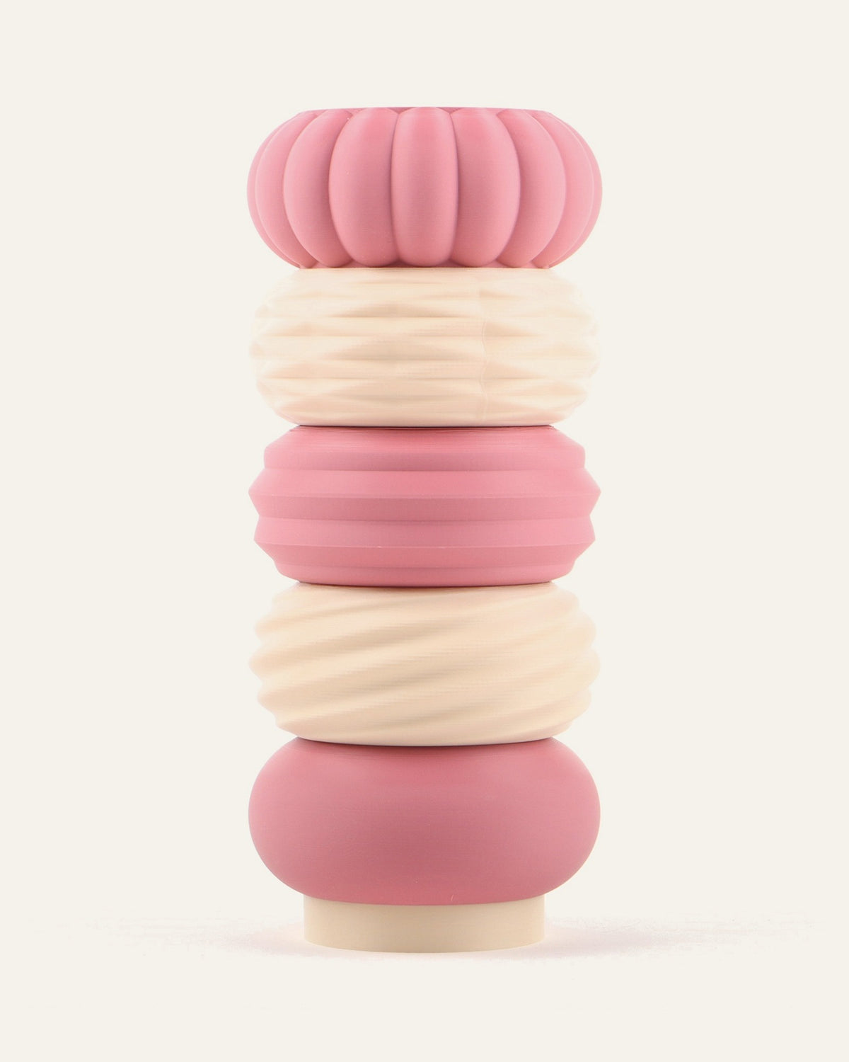 Peony, a five-module modular vase alternating rose and cream, one of each profile
