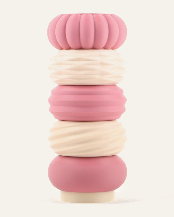 Peony, a five-module modular vase alternating rose and cream, one of each profile
