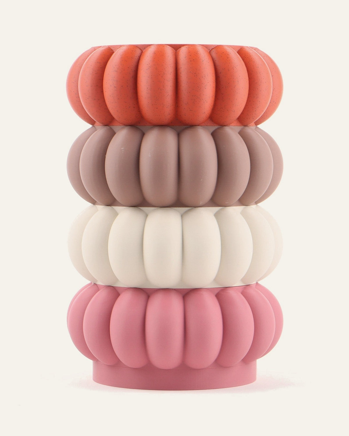 Harvest, a four-module modular vase in terracotta, brown, light khaki and rose