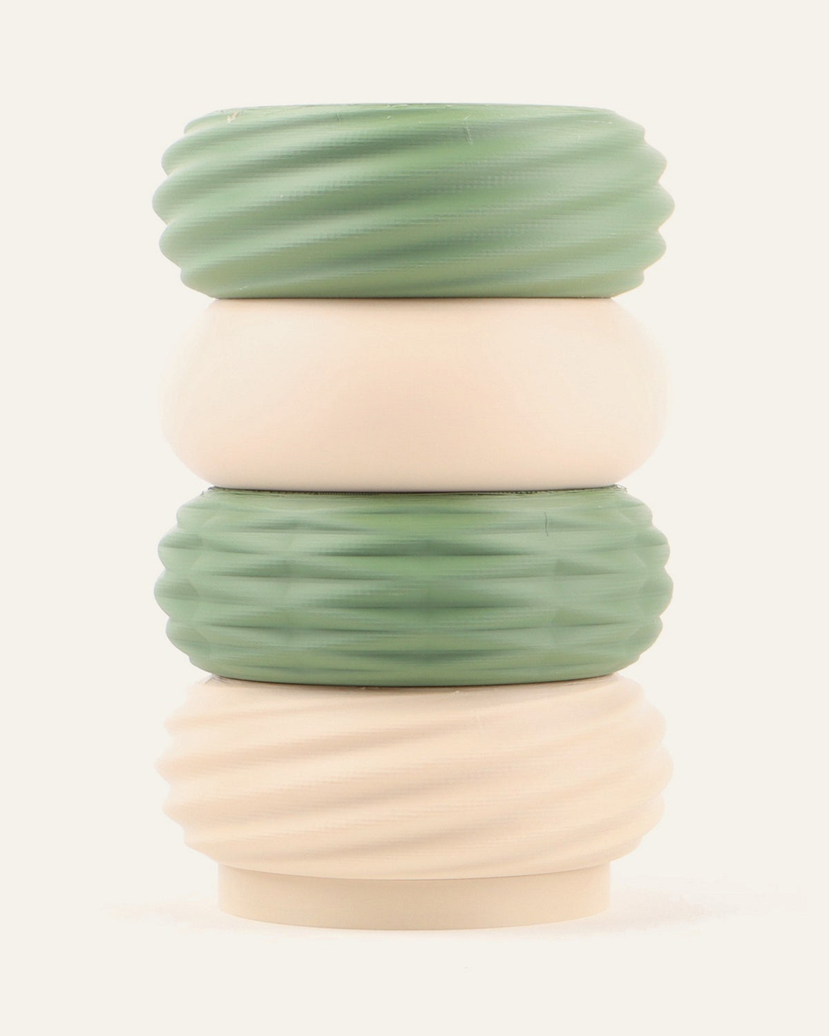 Meadow, a four-module modular vase alternating Matte Olive Green and Matte Light Khaki