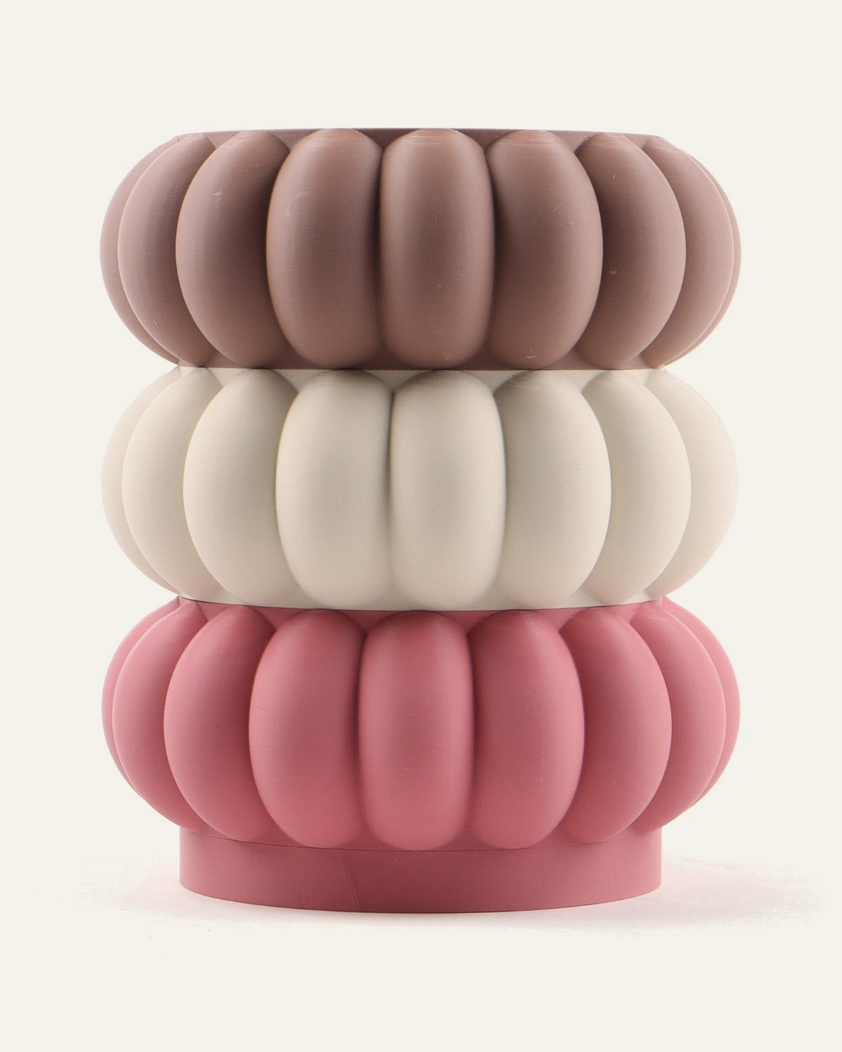 Sorbet, a three-module modular vase in brown, light khaki and rose