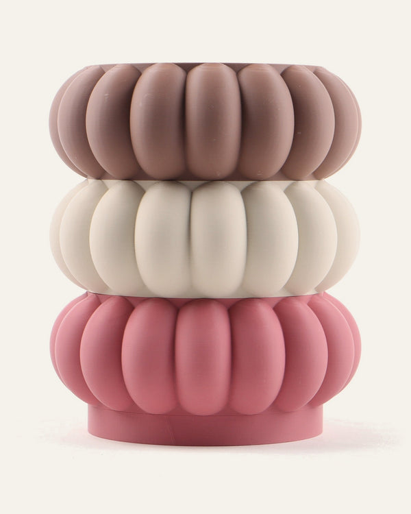 Sorbet, a three-module modular vase in brown, light khaki and rose
