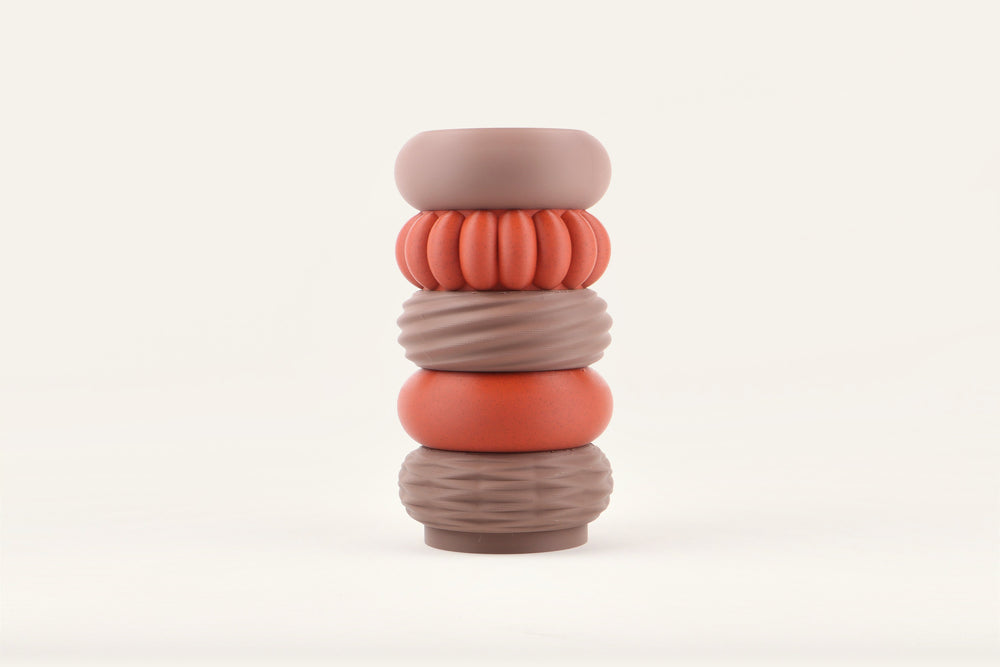 Ember, a five-module modular vase in warm brown and rose tones