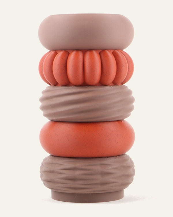Ember, a five-module modular vase in warm brown and rose tones