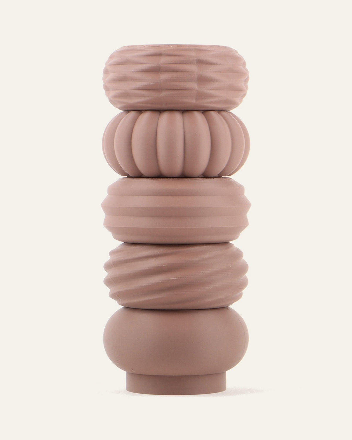 Timber, a five-module modular vase in Matte Brown, one of each profile