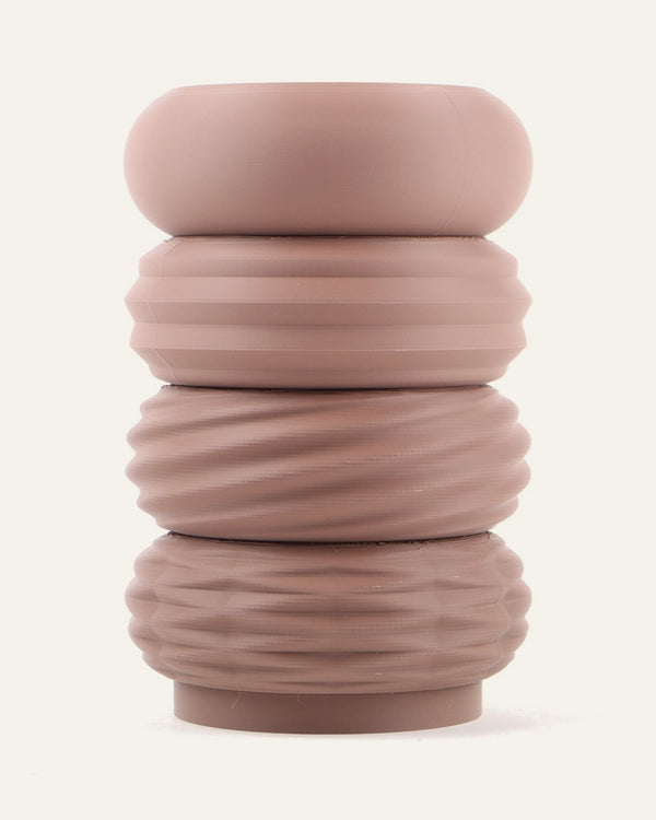 Umber, a four-module modular vase in Matte Brown